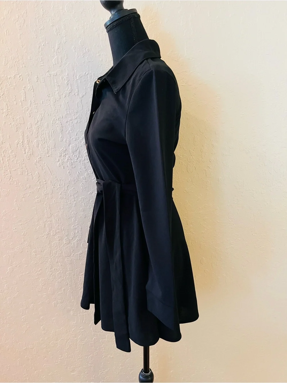 CBR Black Long-Sleeve Button-Front Midi Dress